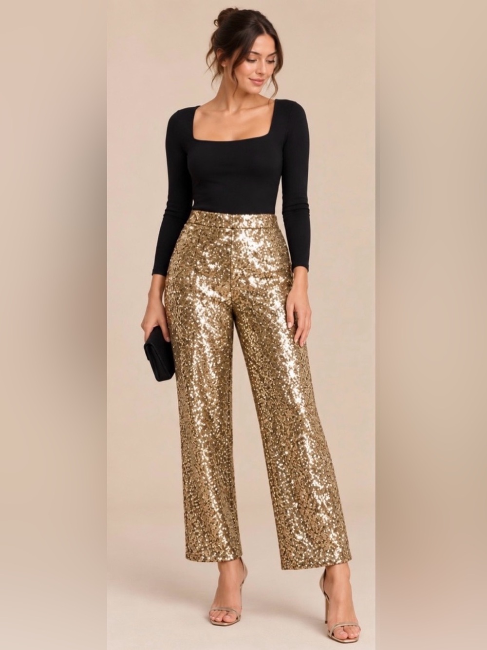 Alex Marie Gold Sequin Wide-Leg Pants - Elegant Evening Wear